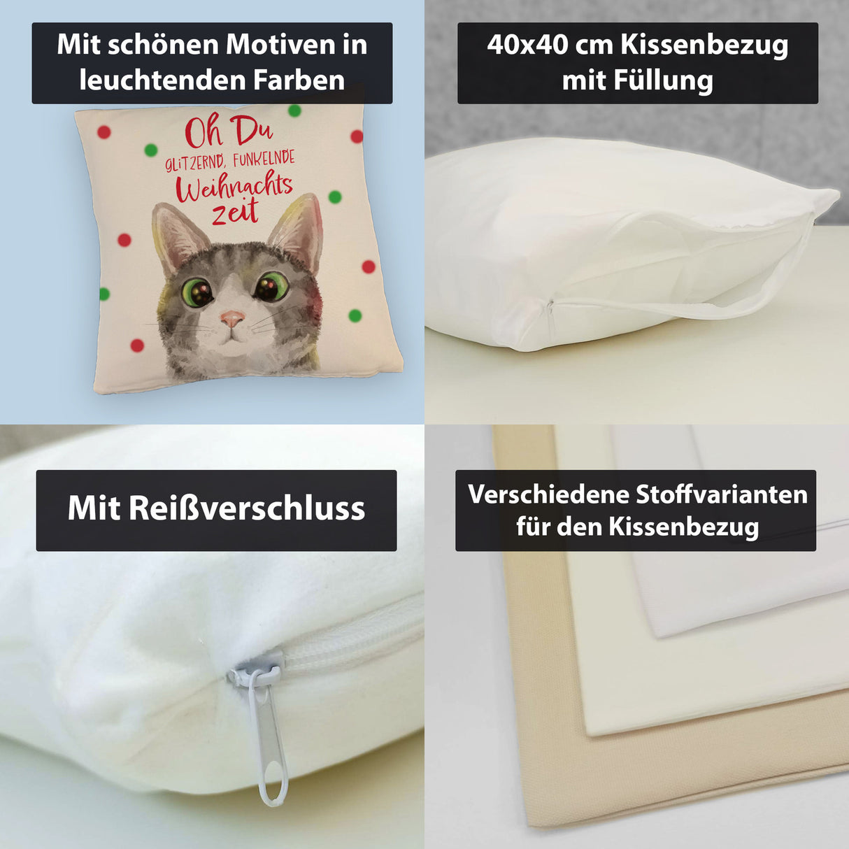 Oh Du glitzernd funkelnde Weihnachtszeit Katze Kissen