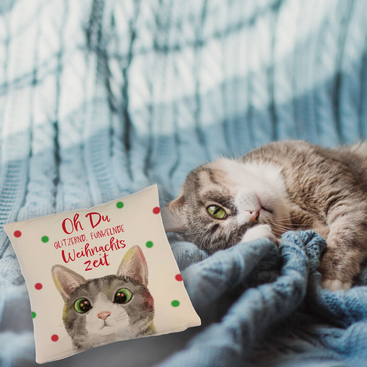 Oh Du glitzernd funkelnde Weihnachtszeit Katze Kissen