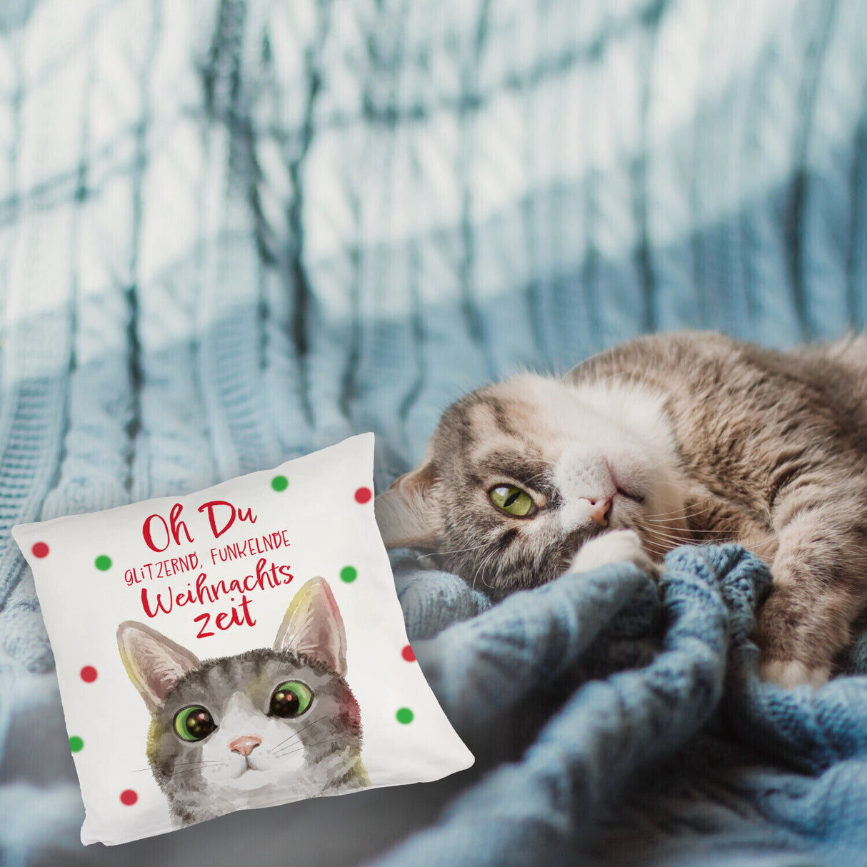 Oh Du glitzernd funkelnde Weihnachtszeit Katze Kissen