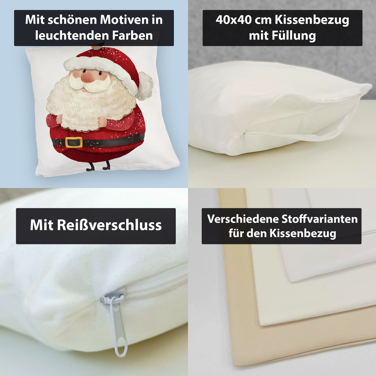 Weihnachtsmann und Rotkehlchen Kissen mit grünem Hintergrund