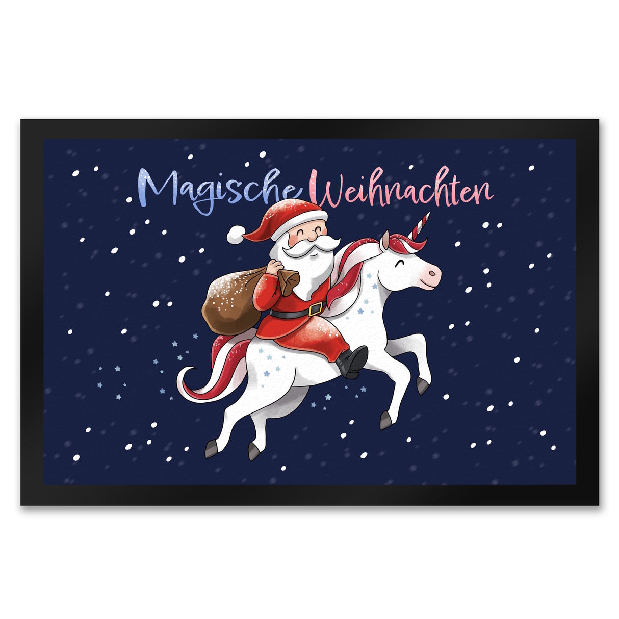 Weihnachtsmann auf Einhorn Fußmatte in 35x50 cm mit Spruch Magische Weihnachten