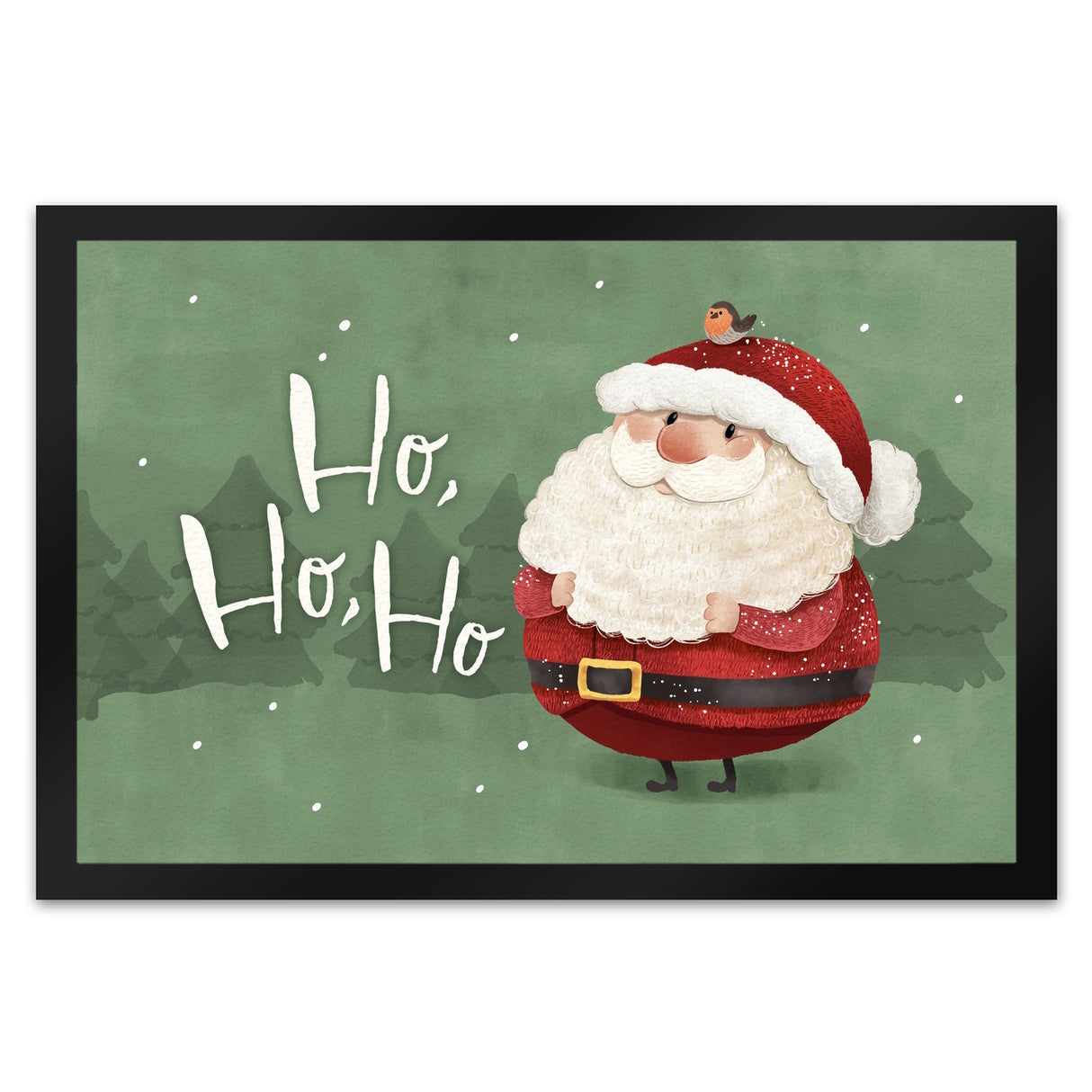 Weihnachtsmann mit Rotkehlchen Fußmatte in 35x50 cm mit Spruch Ho Ho Ho