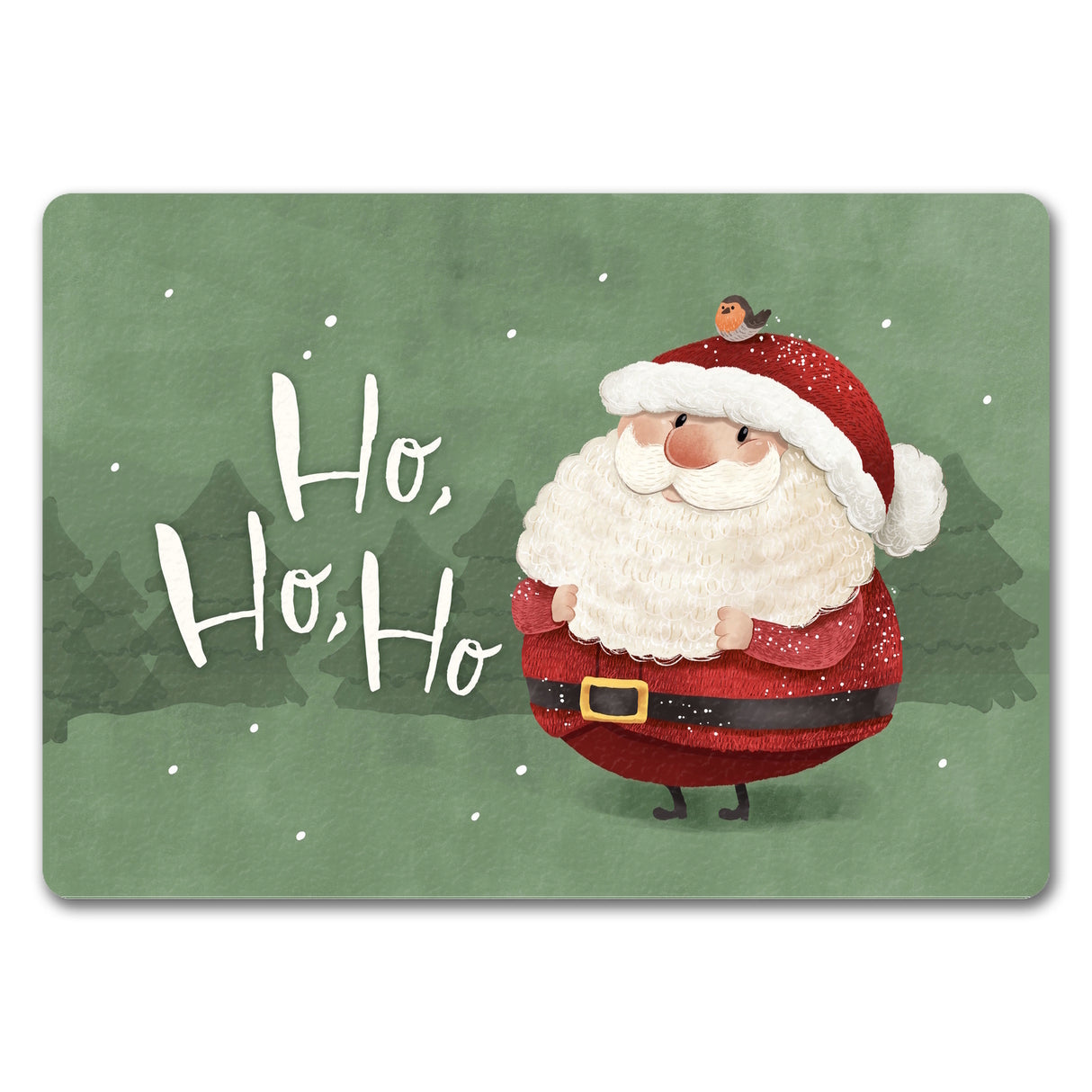 Weihnachtsmann mit Rotkehlchen Fußmatte in 35x50 cm mit Spruch Ho Ho Ho