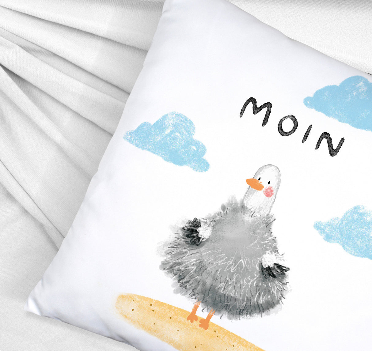 Möwe Kissen mit Spruch Moin