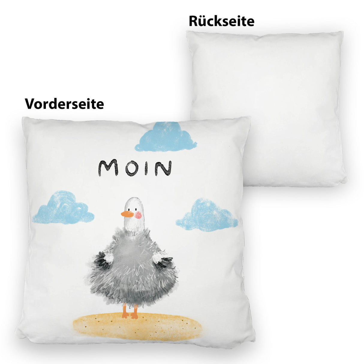 Möwe Kissen mit Spruch Moin