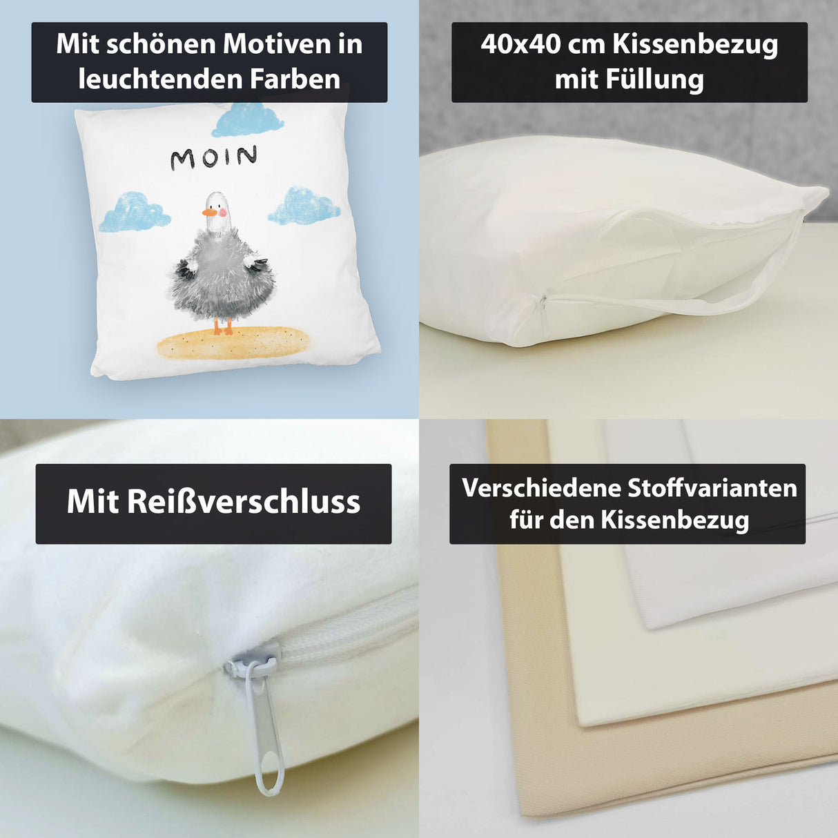 Möwe Kissen mit Spruch Moin
