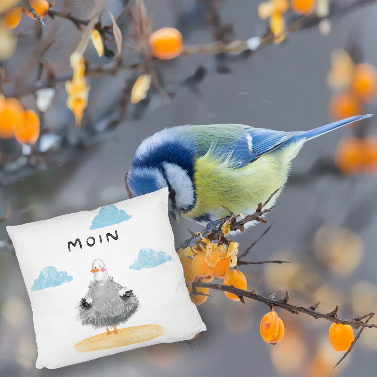 Möwe Kissen mit Spruch Moin