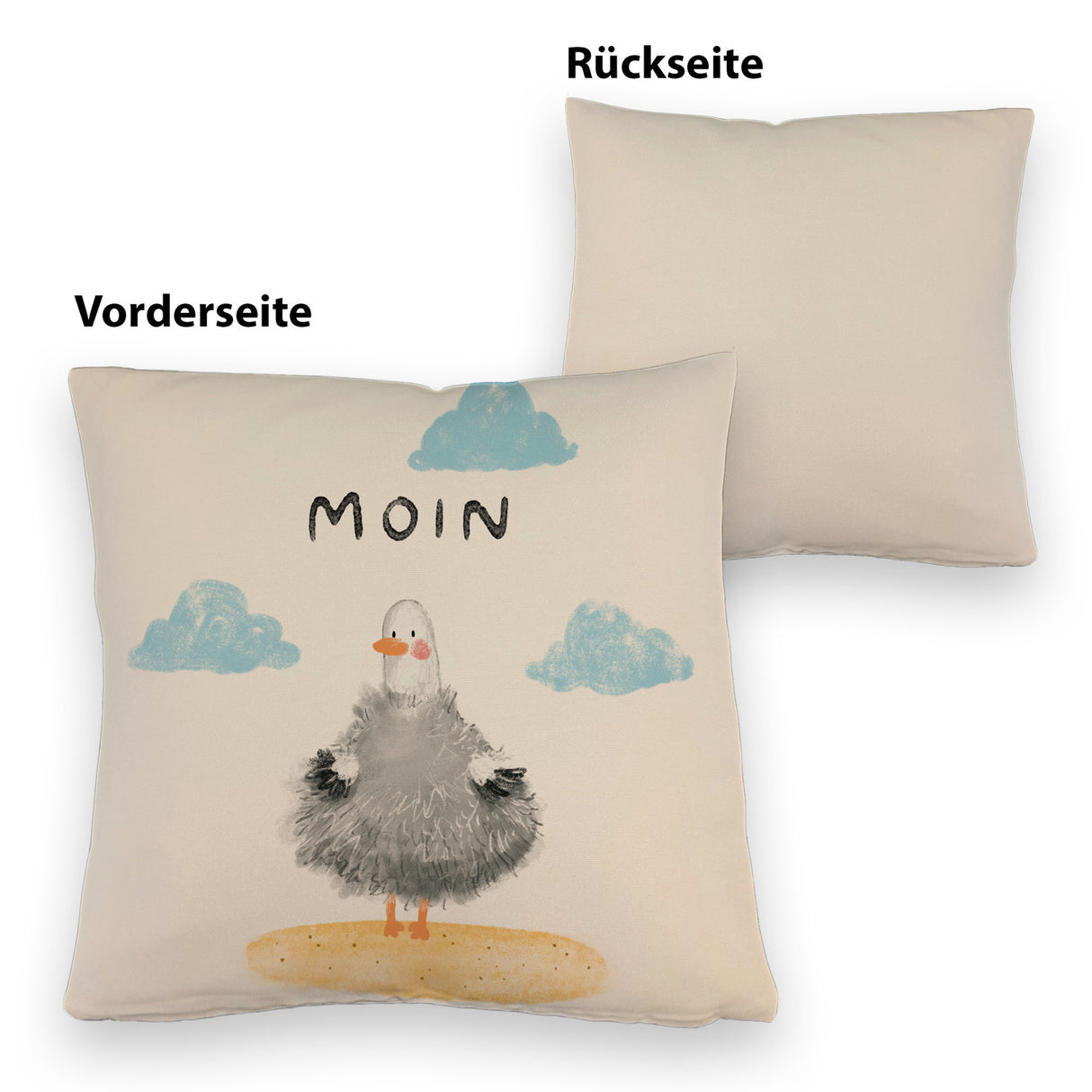 Möwe Kissen mit Spruch Moin