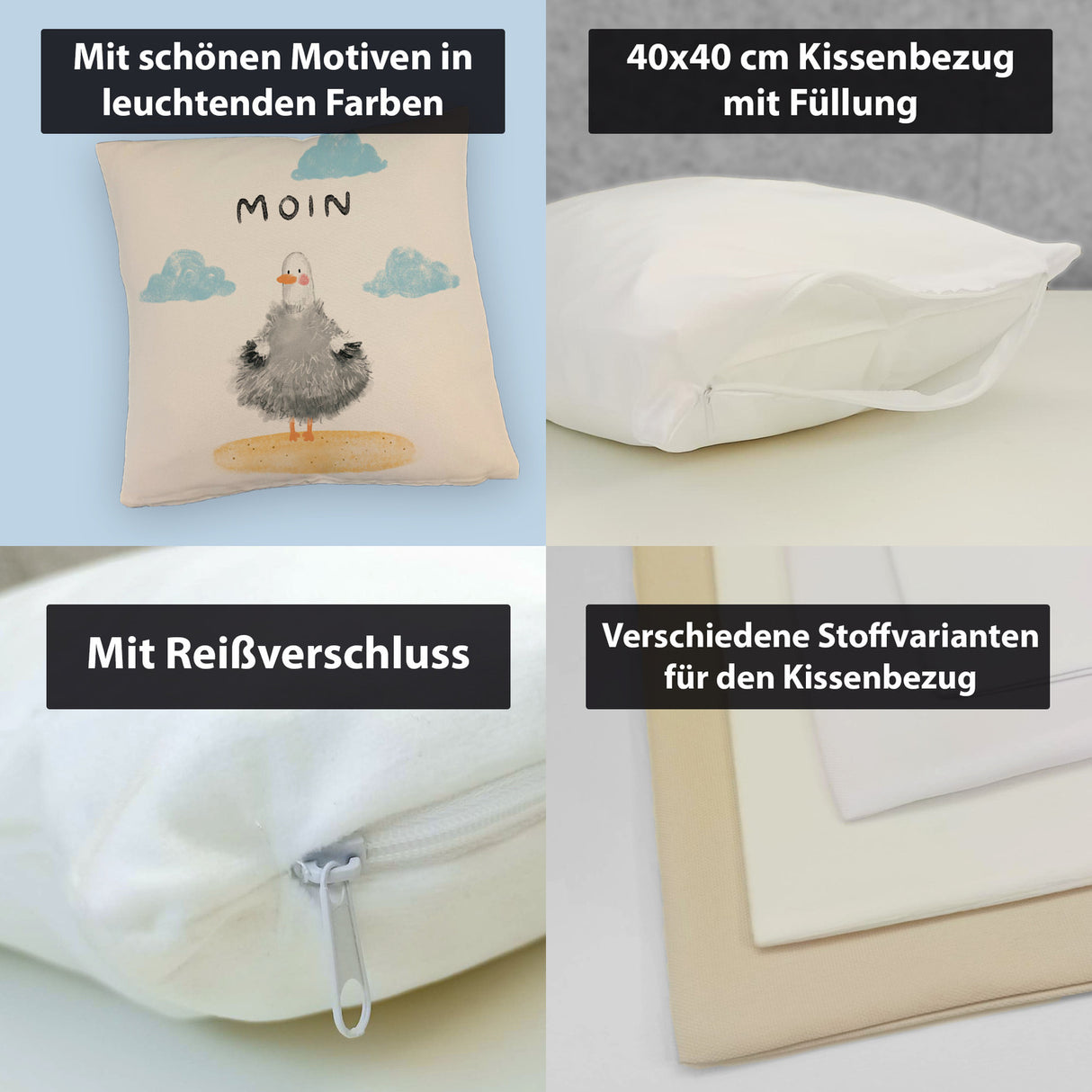 Möwe Kissen mit Spruch Moin