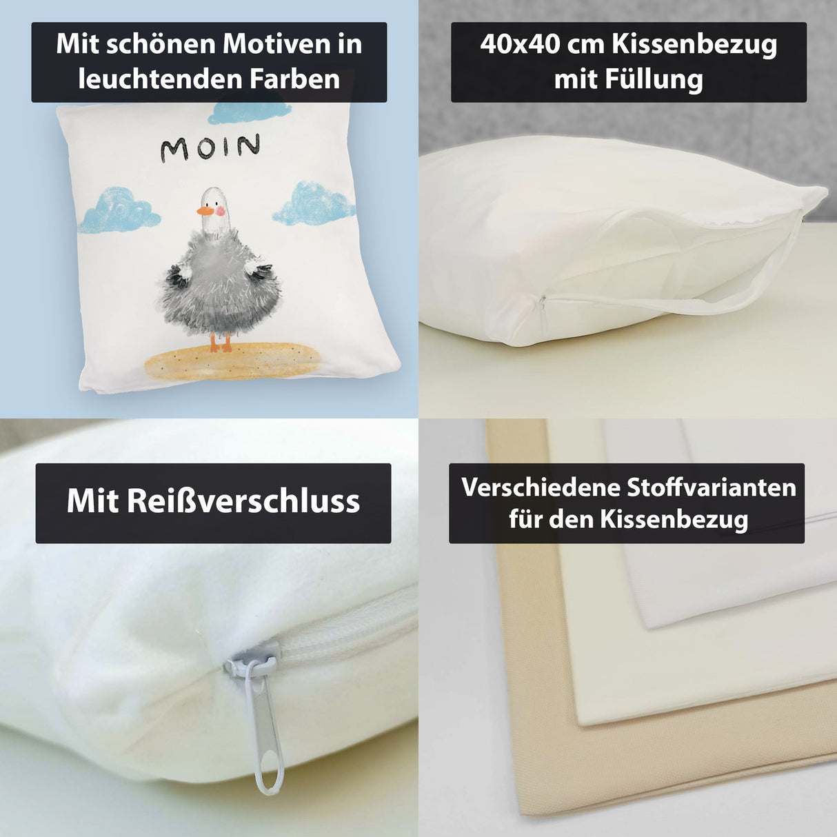 Möwe Kissen mit Spruch Moin
