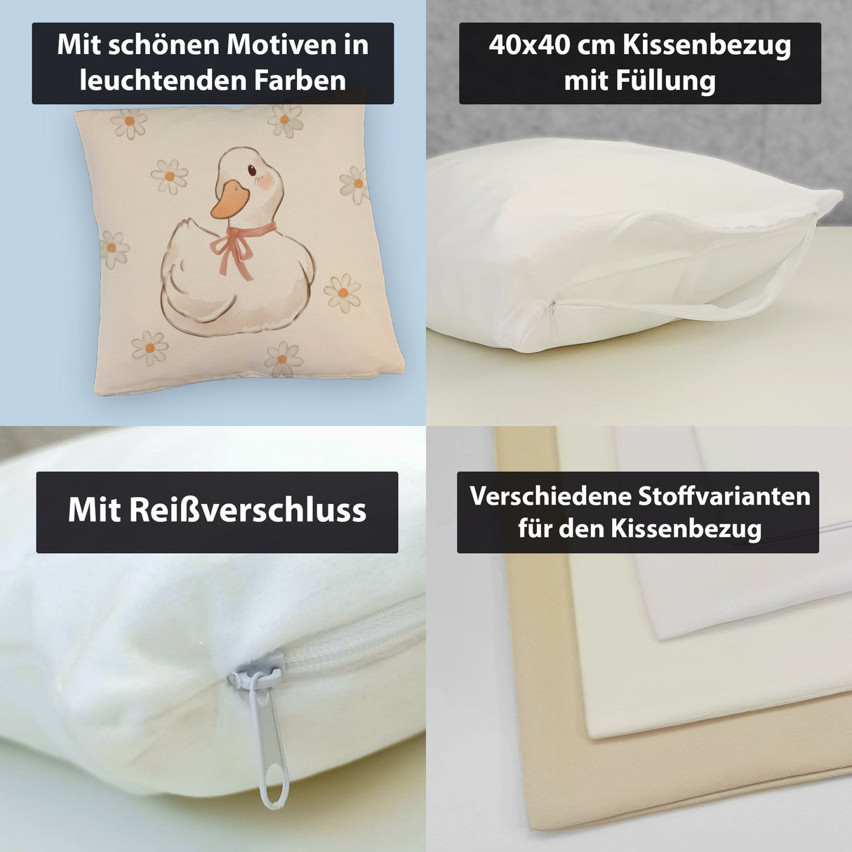 Ente mit Blumen Kissen