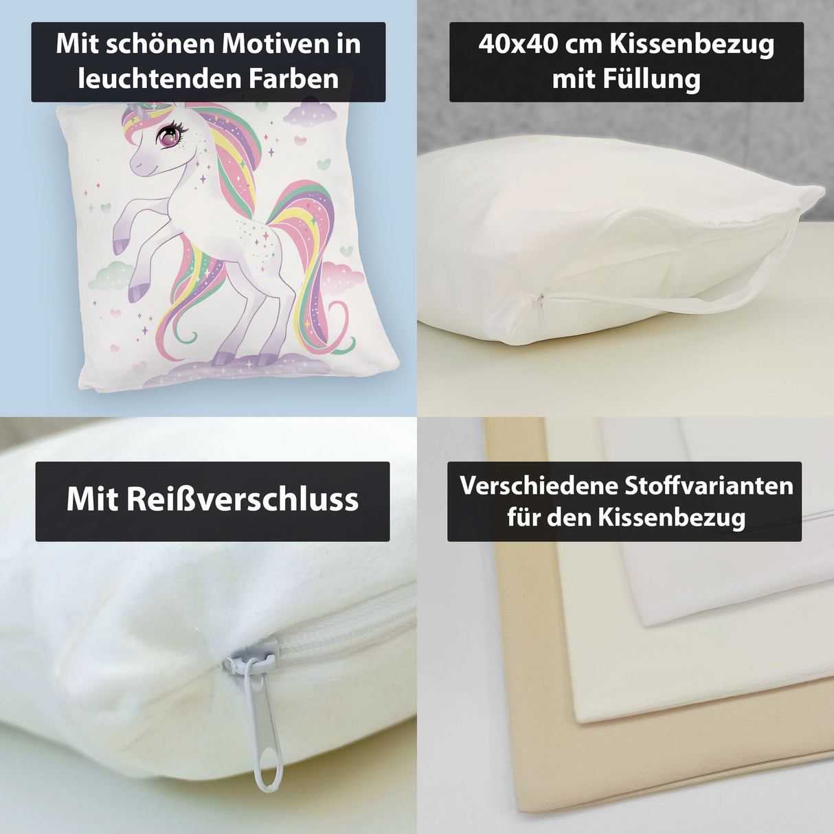 Einhorn Kissen mit Spruch Magisch wild und frei