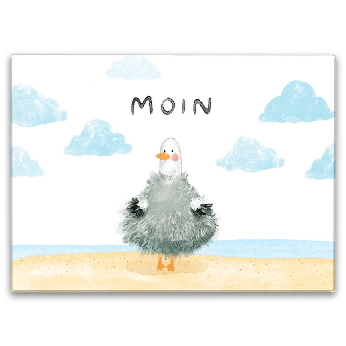 Möwe Schneidebrett aus Glas mit Spruch Moin