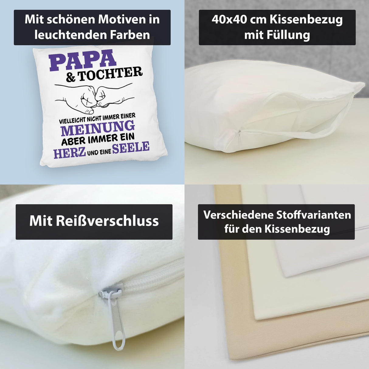 Papa & Tochter Kissen in lila mit Spruch Ein Herz und eine Seele