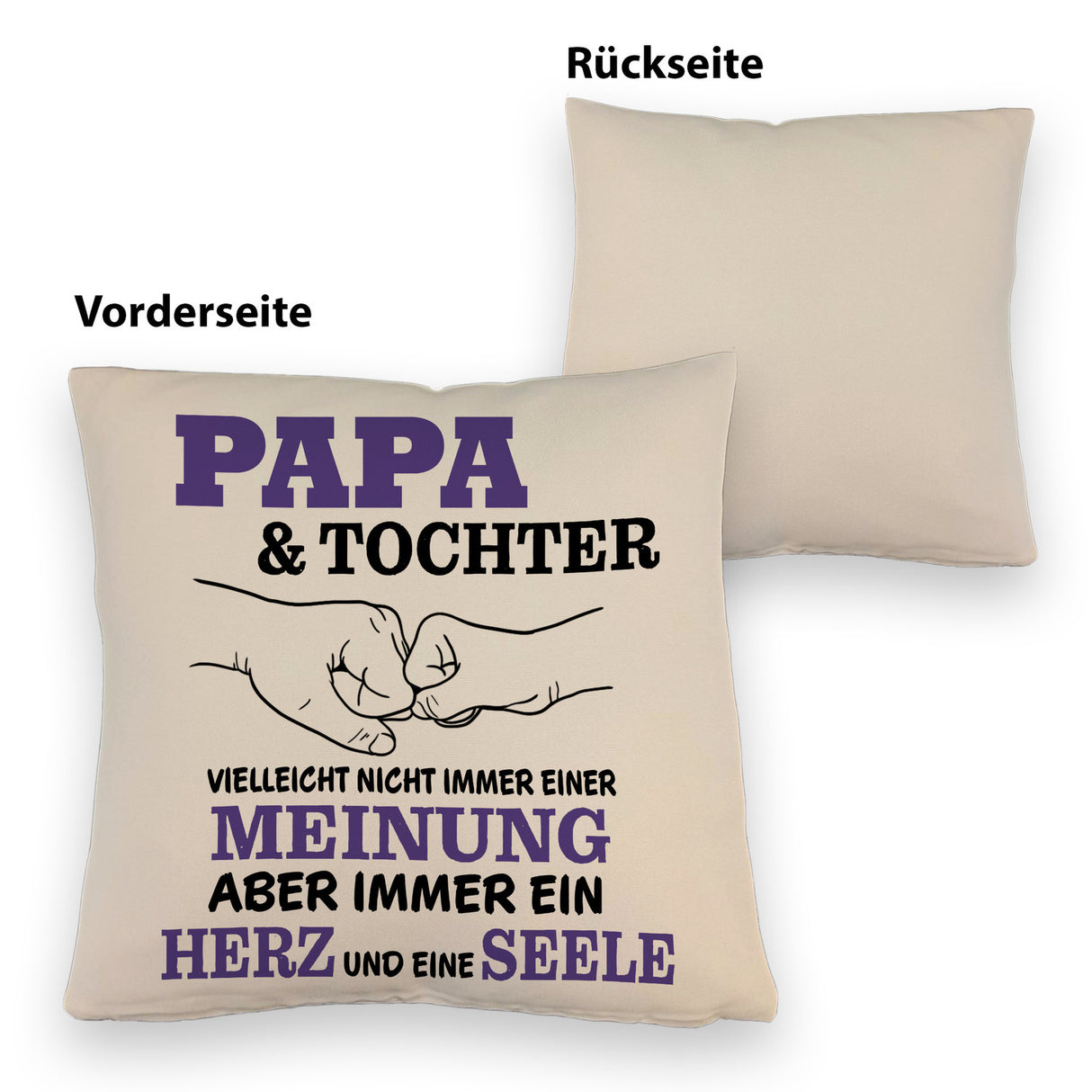 Papa & Tochter Kissen in lila mit Spruch Ein Herz und eine Seele