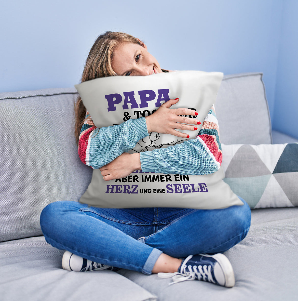 Papa & Tochter Kissen in lila mit Spruch Ein Herz und eine Seele