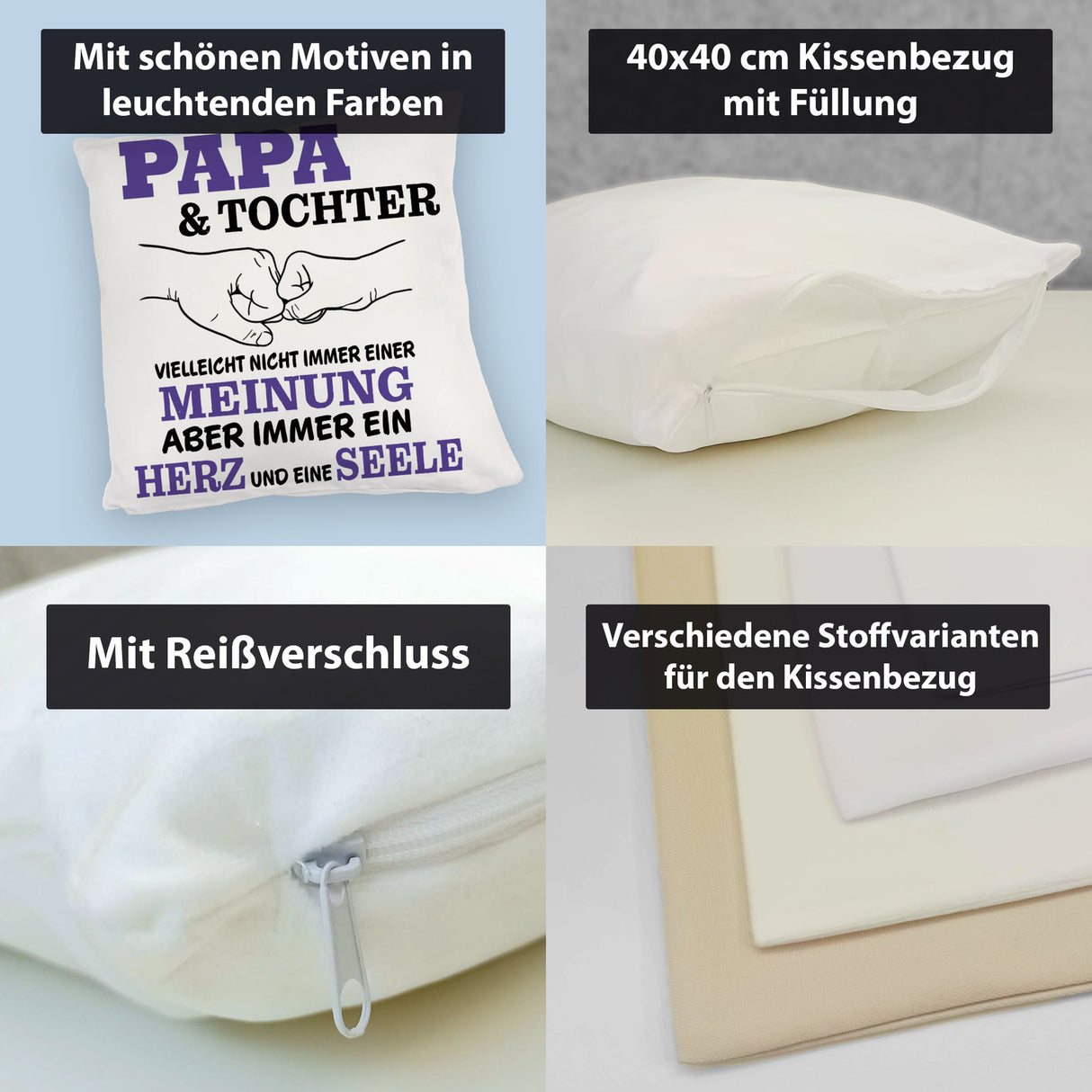 Papa & Tochter Kissen in lila mit Spruch Ein Herz und eine Seele