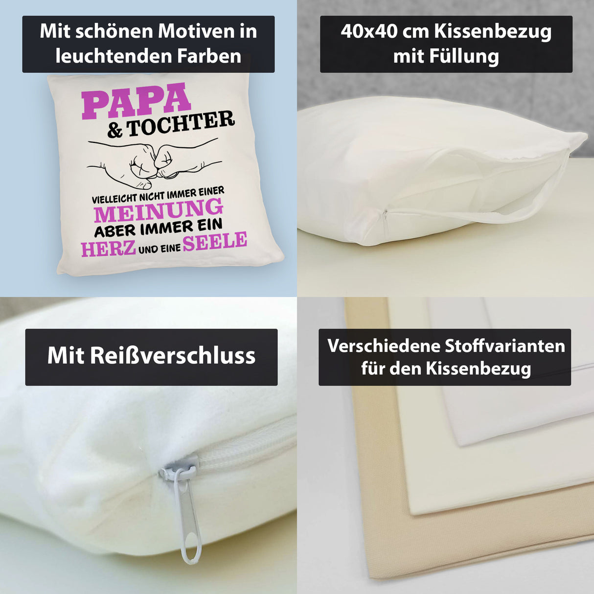 Papa & Tochter Kissen in lila mit Spruch Ein Herz und eine Seele