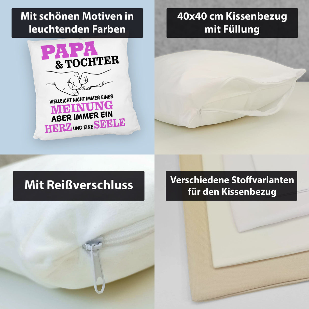 Papa & Tochter Kissen in lila mit Spruch Ein Herz und eine Seele