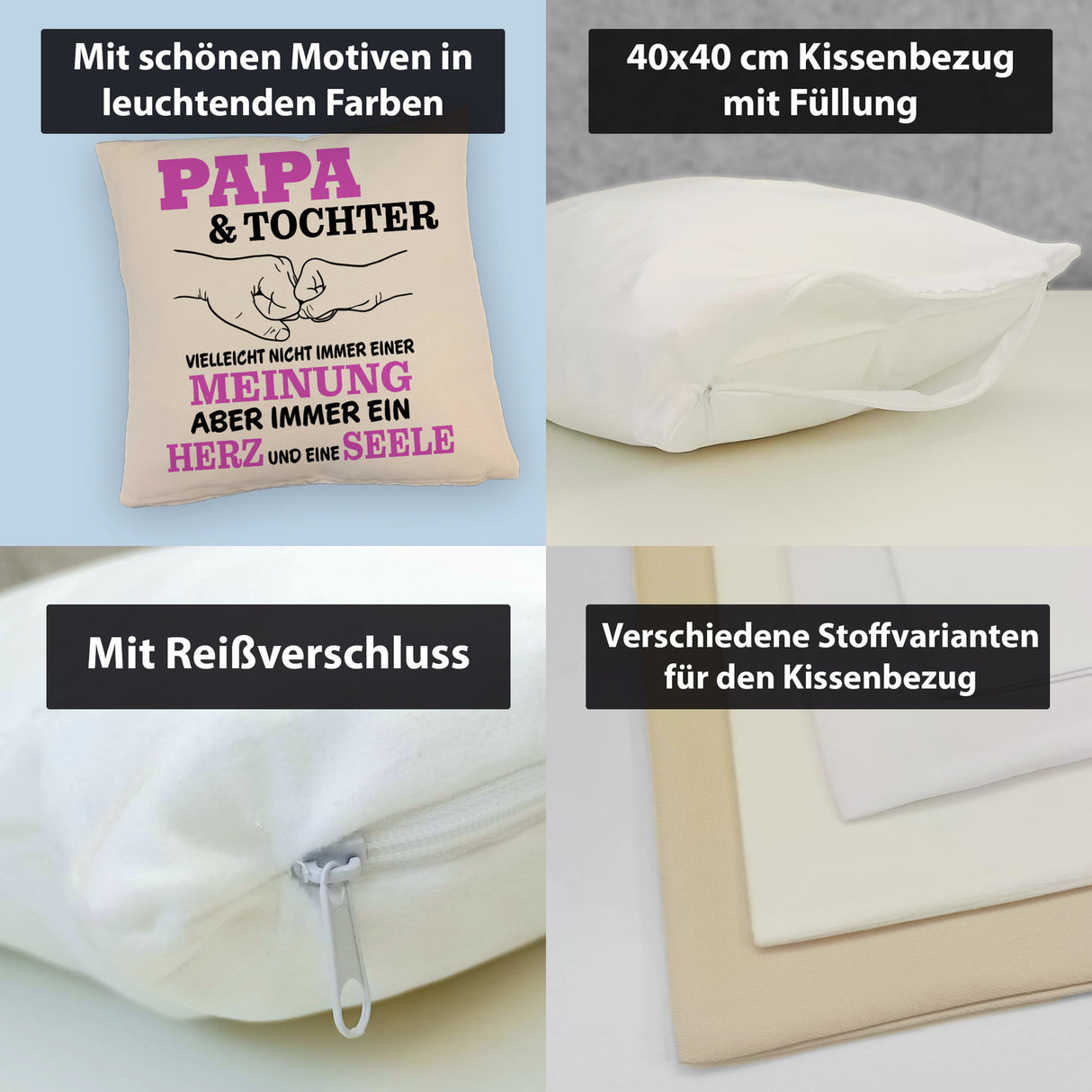 Papa & Tochter Kissen in lila mit Spruch Ein Herz und eine Seele