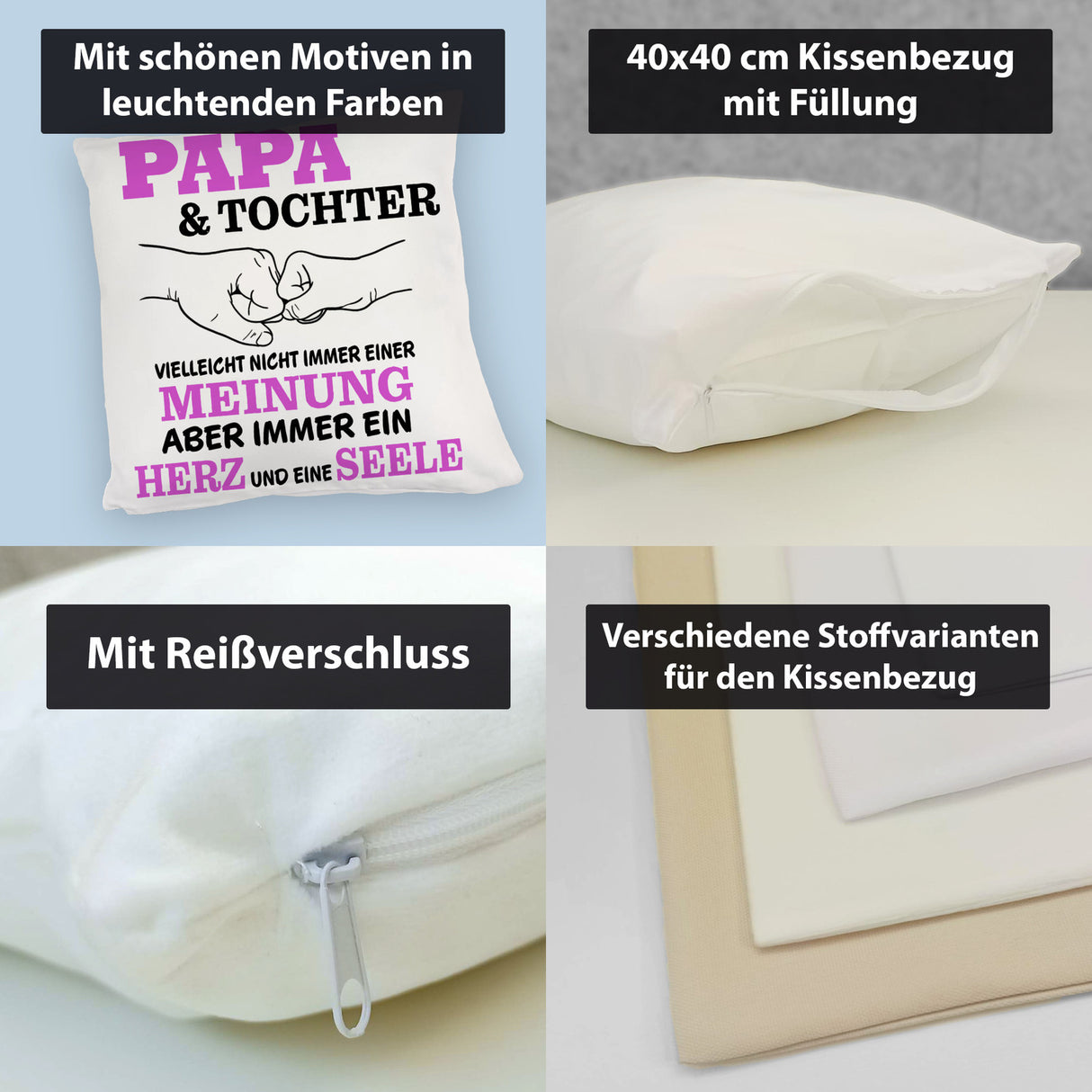 Papa & Tochter Kissen in lila mit Spruch Ein Herz und eine Seele