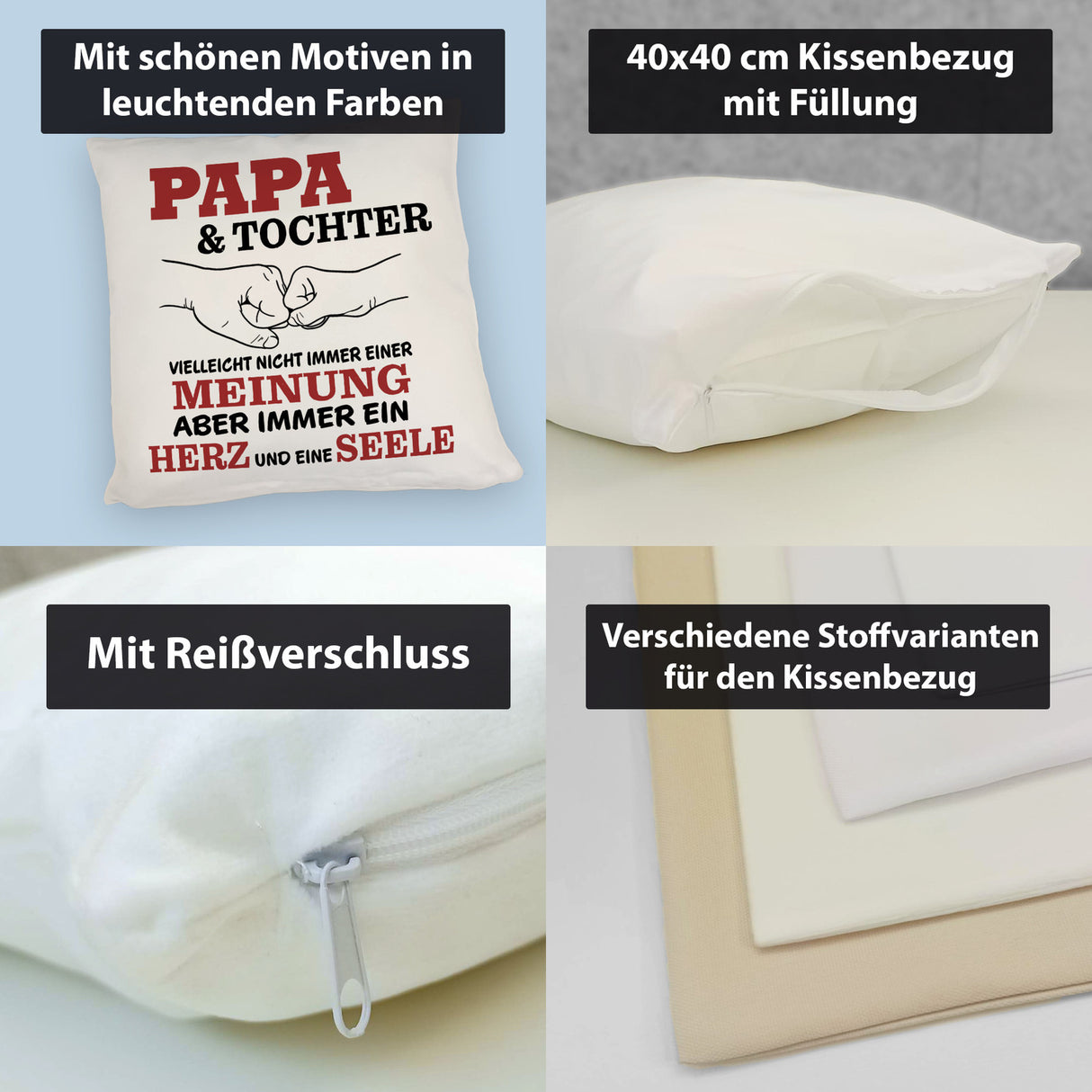 Papa & Tochter Kissen in lila mit Spruch Ein Herz und eine Seele