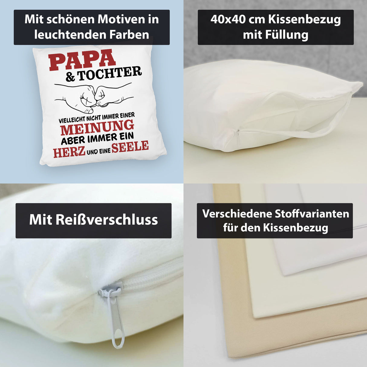 Papa & Tochter Kissen in lila mit Spruch Ein Herz und eine Seele