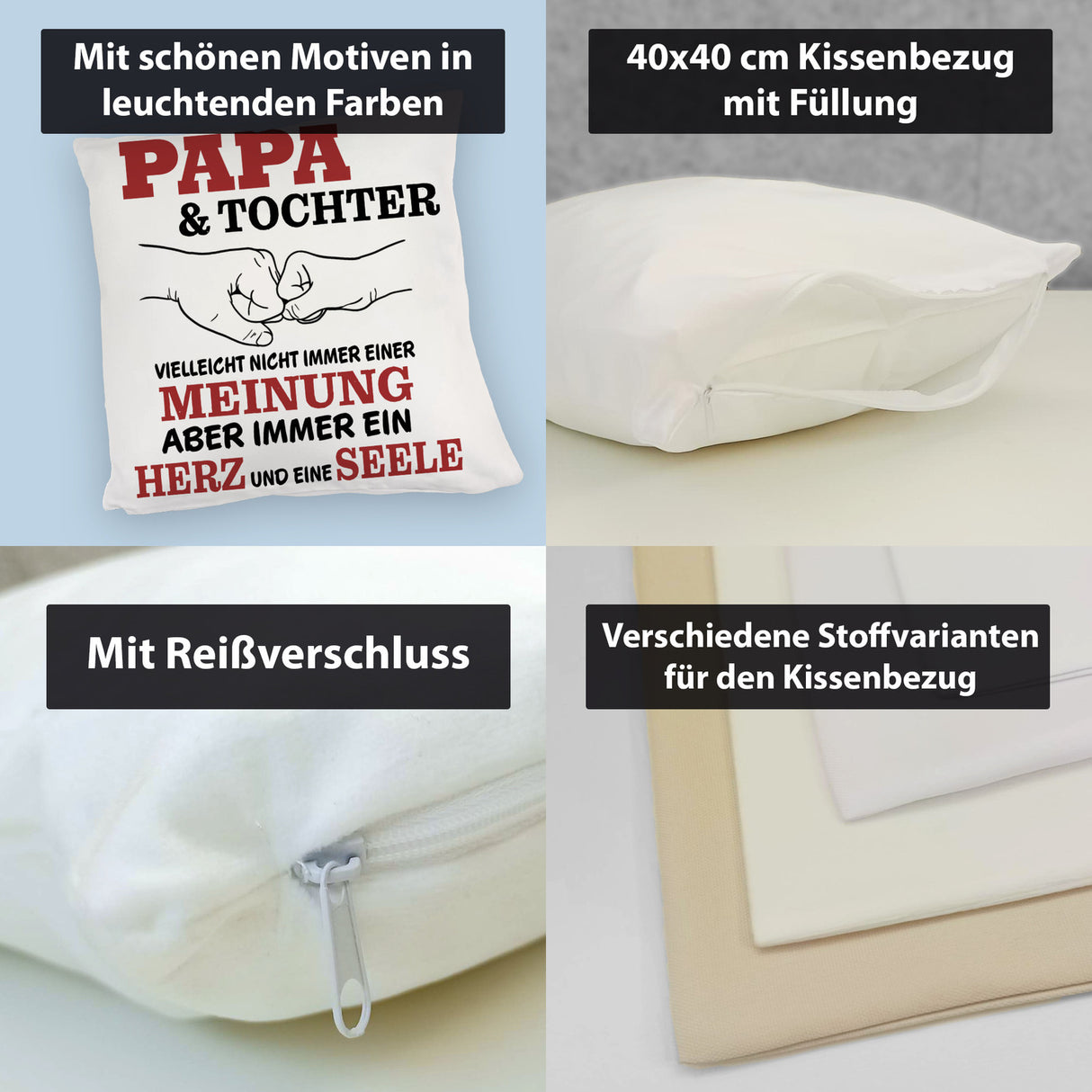 Papa & Tochter Kissen in lila mit Spruch Ein Herz und eine Seele