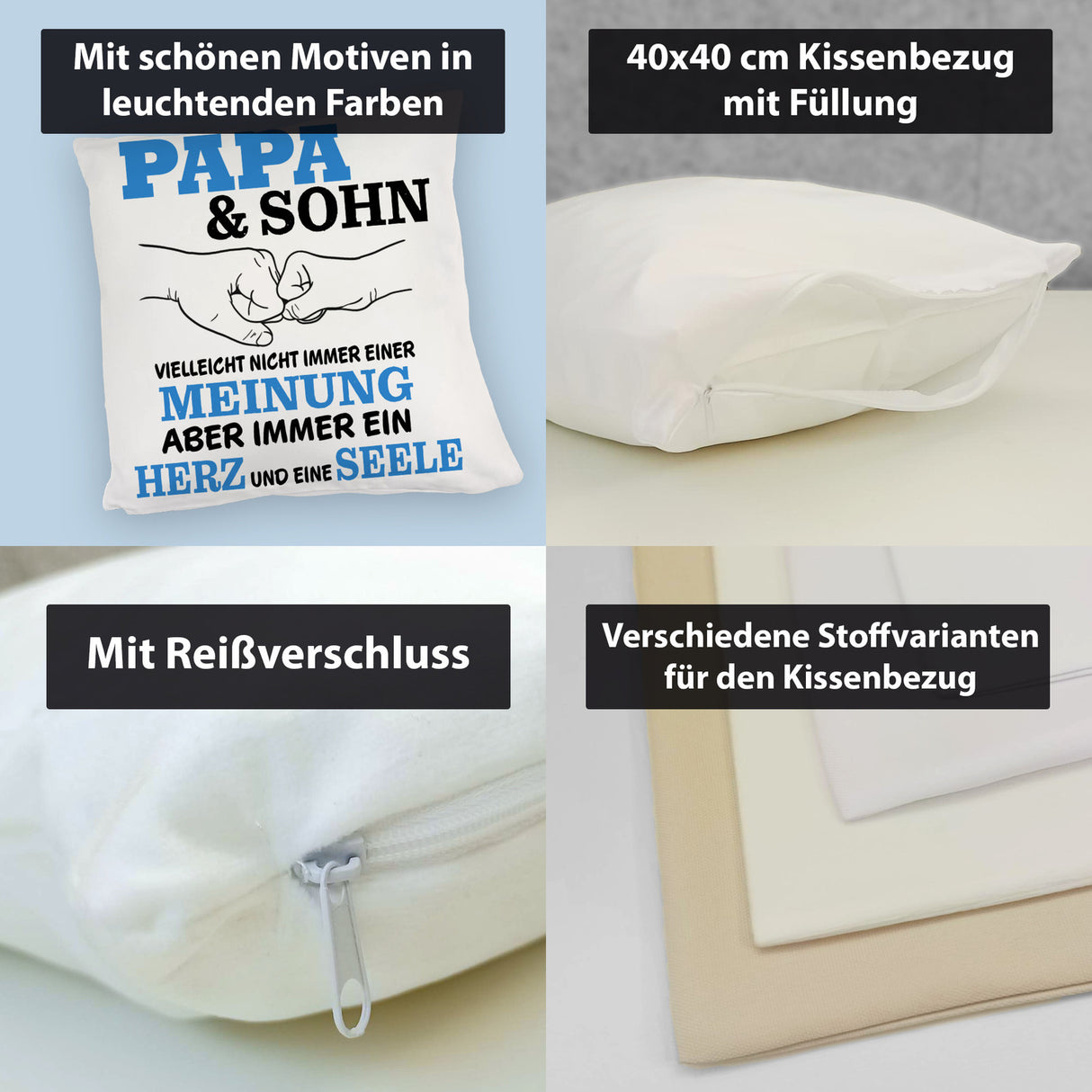Papa & Sohn Kissen mit Spruch Ein Herz und eine Seele