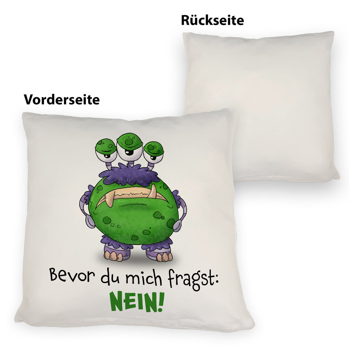 Freches Monster in dunkelrot Kissen mit lustigem Spruch
