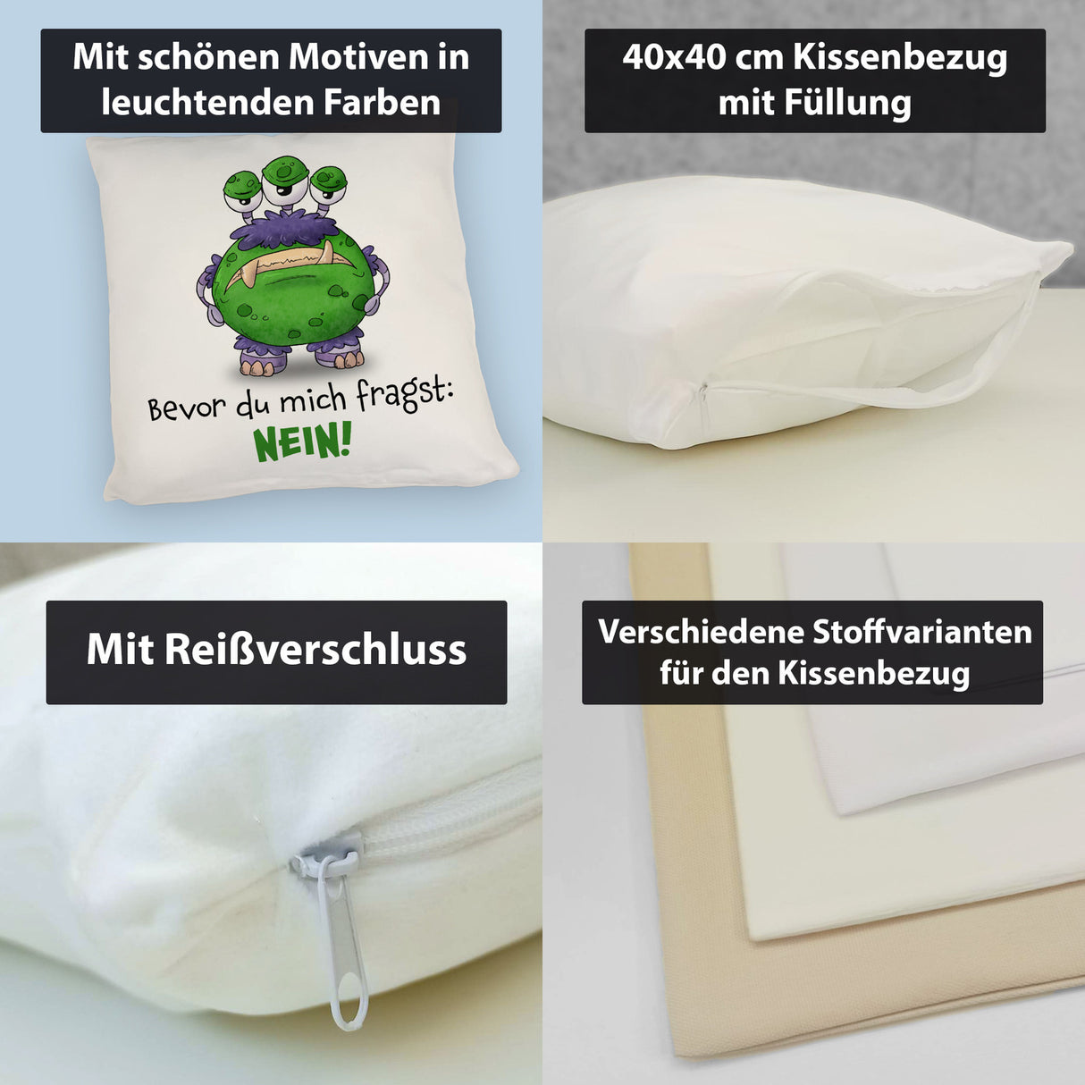 Freches Monster in dunkelrot Kissen mit lustigem Spruch