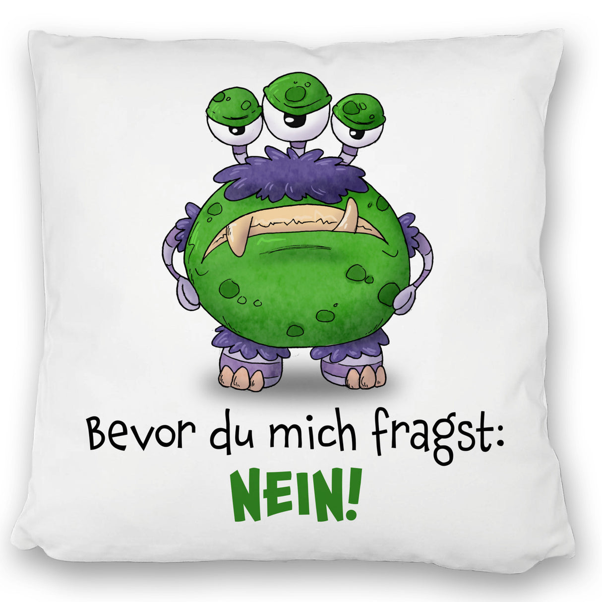 Freches Monster in dunkelrot Kissen mit lustigem Spruch