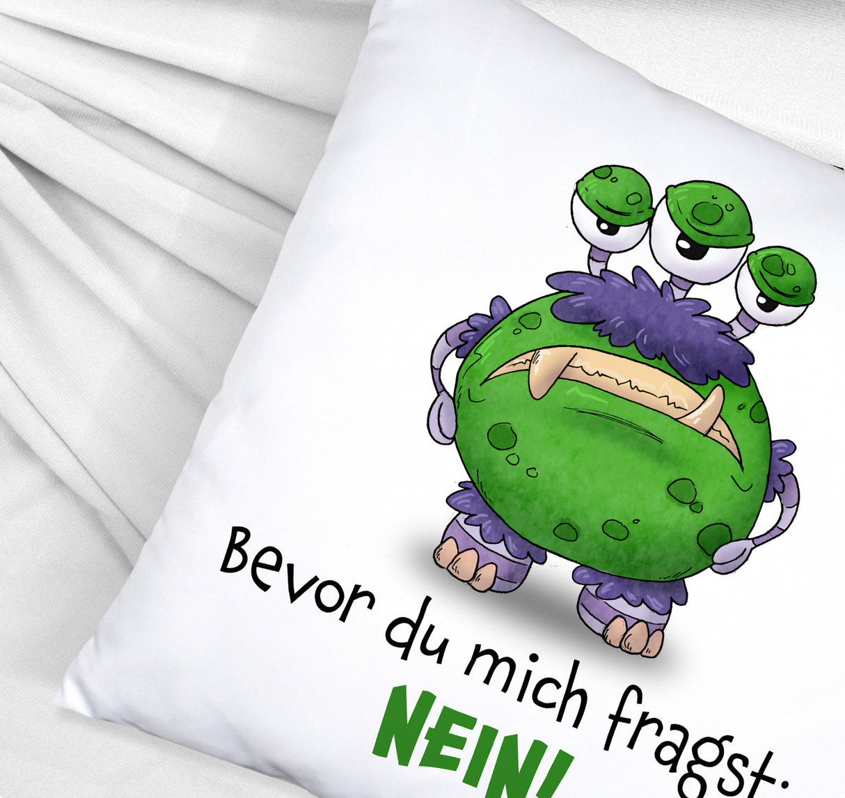 Freches Monster in dunkelrot Kissen mit lustigem Spruch