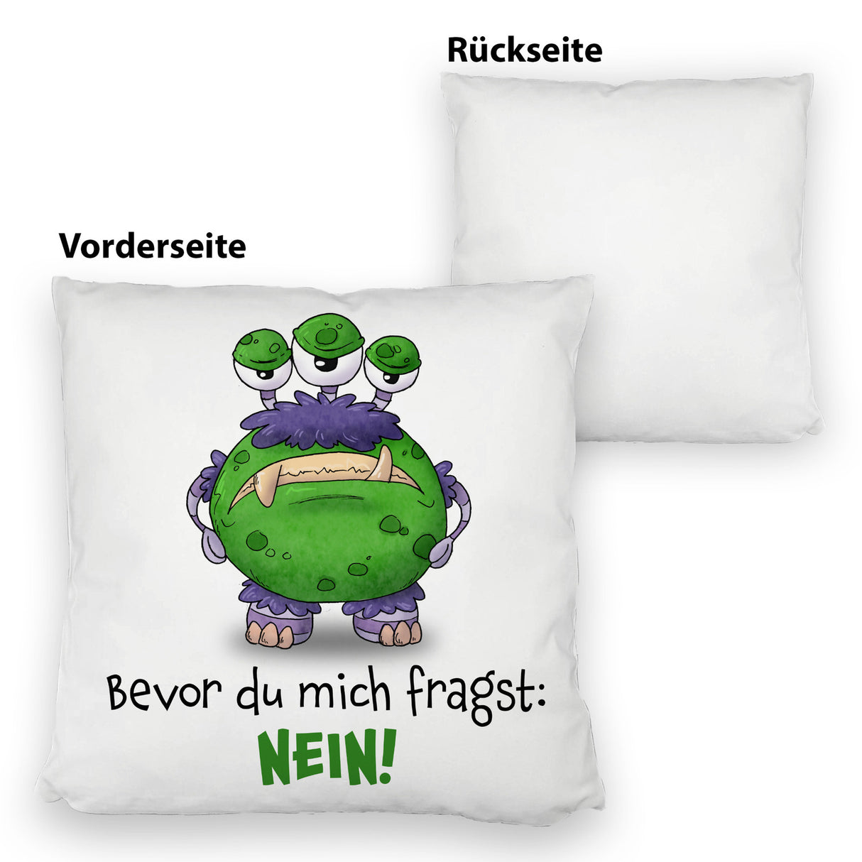 Freches Monster in dunkelrot Kissen mit lustigem Spruch