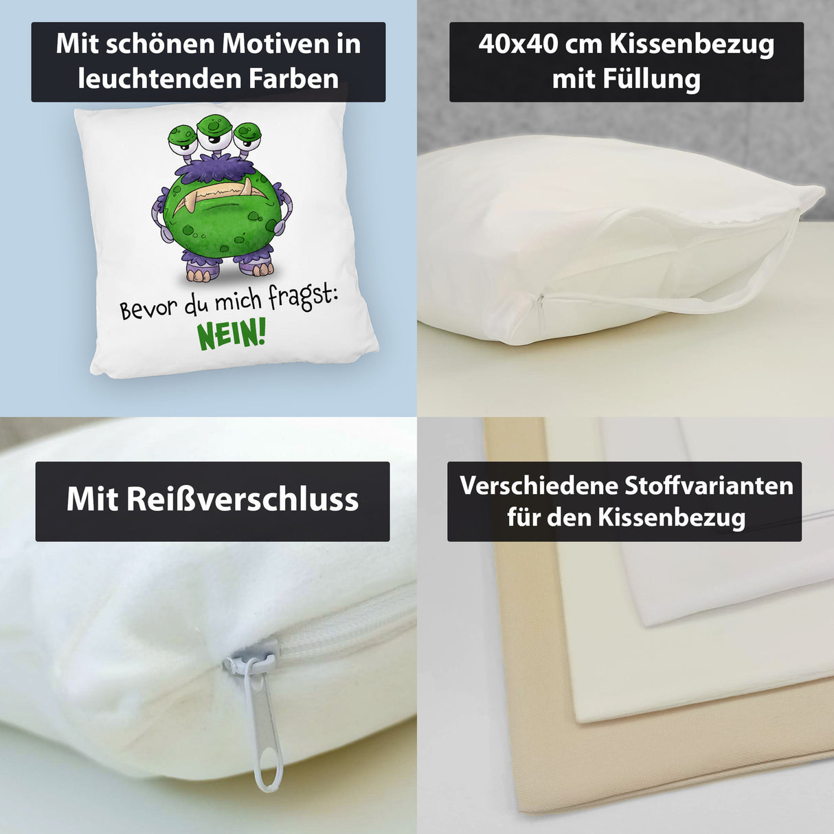 Freches Monster in dunkelrot Kissen mit lustigem Spruch