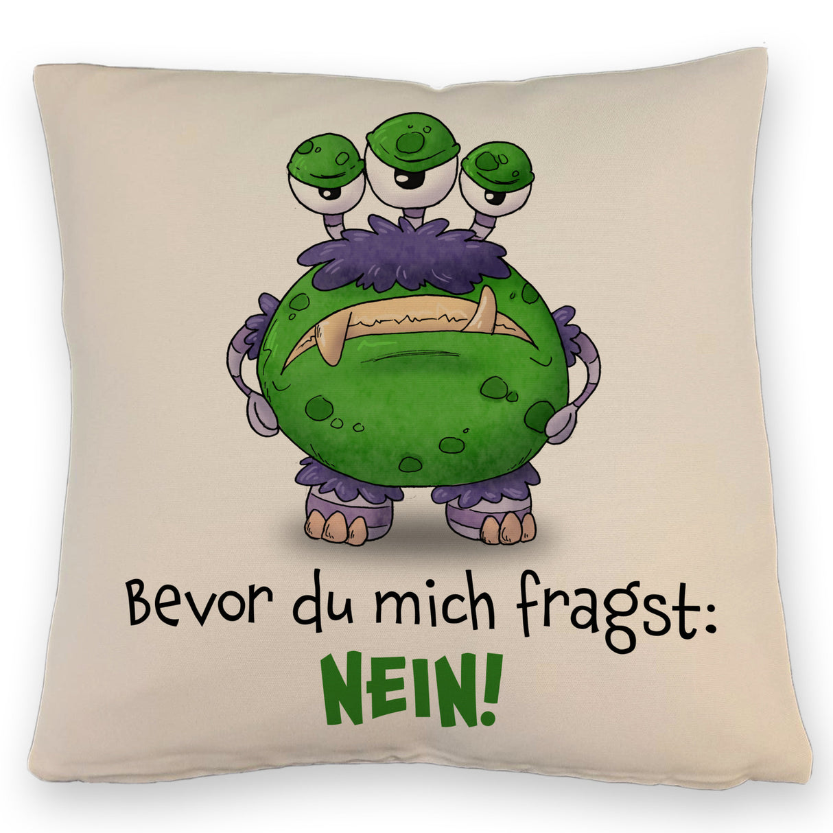 Freches Monster in dunkelrot Kissen mit lustigem Spruch