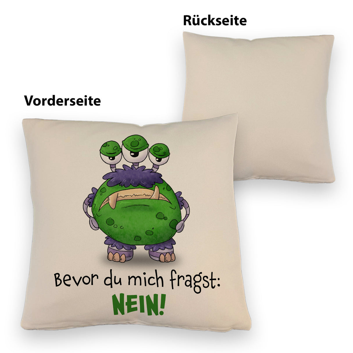 Freches Monster in dunkelrot Kissen mit lustigem Spruch