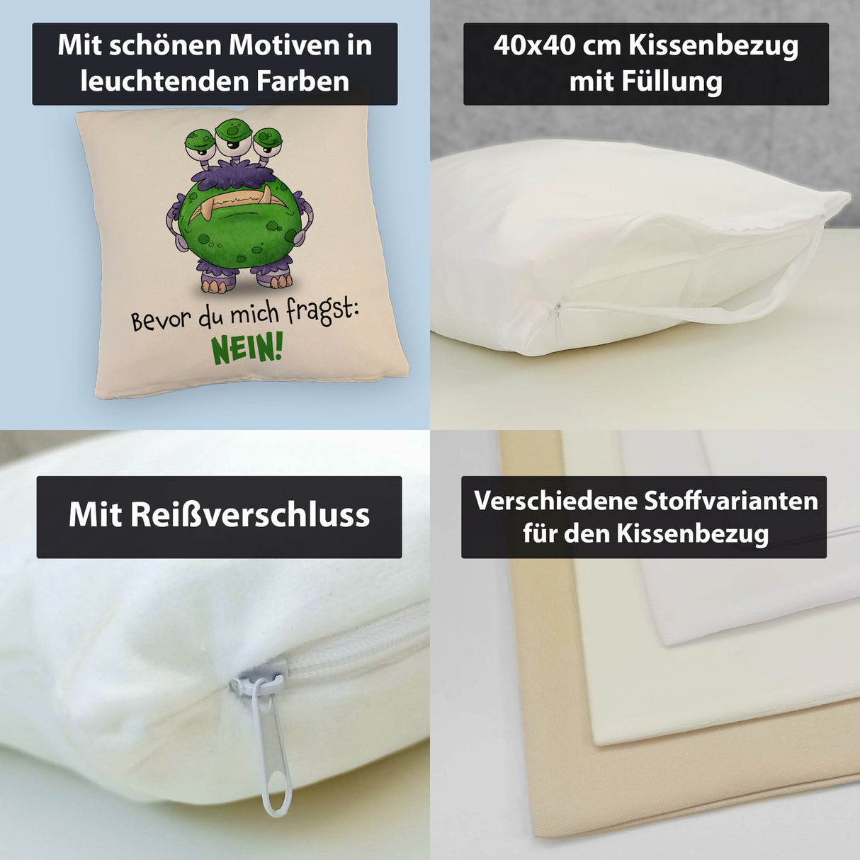 Freches Monster in dunkelrot Kissen mit lustigem Spruch