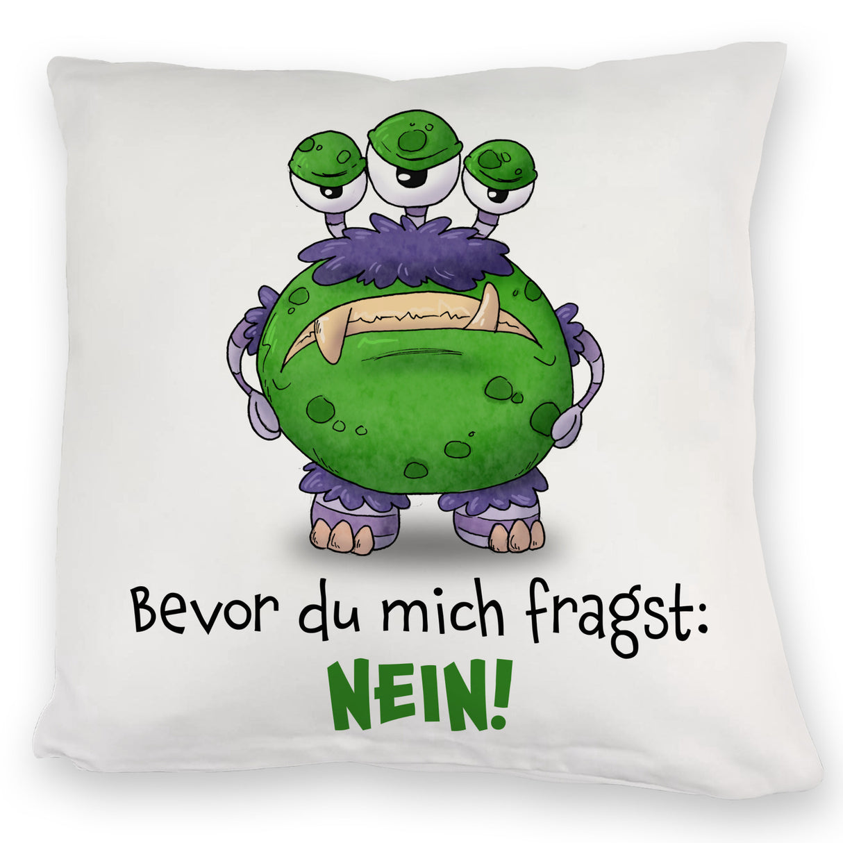 Freches Monster in dunkelrot Kissen mit lustigem Spruch