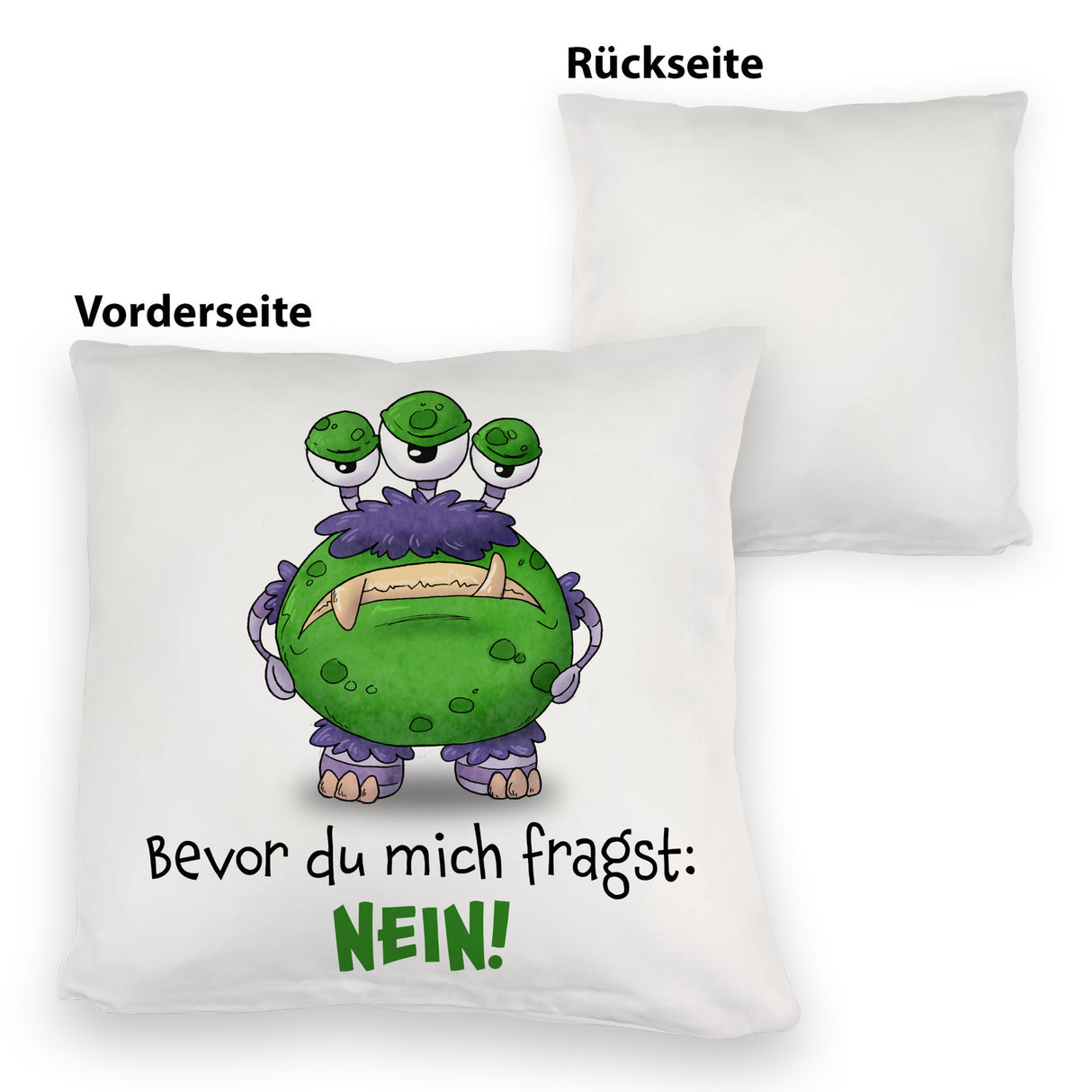 Freches Monster in dunkelrot Kissen mit lustigem Spruch