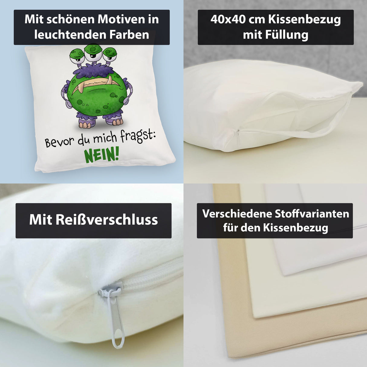 Freches Monster in dunkelrot Kissen mit lustigem Spruch