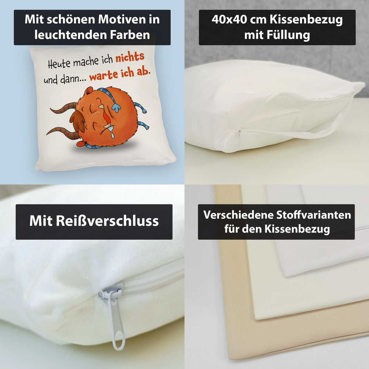 Freches Monster in dunkelrot Kissen mit lustigem Spruch