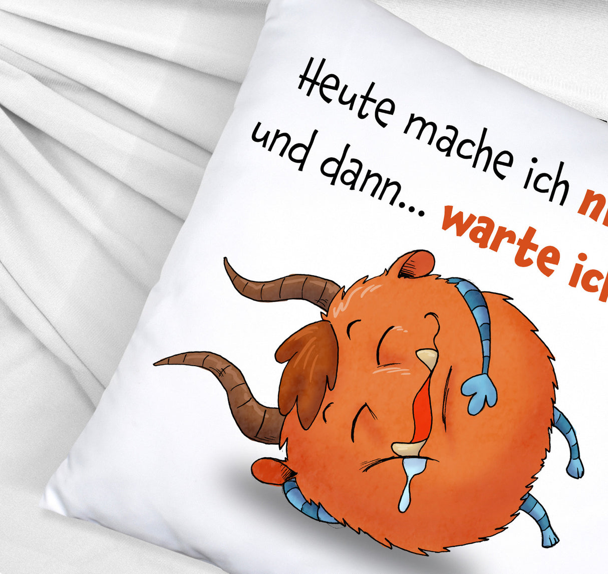 Freches Monster in dunkelrot Kissen mit lustigem Spruch