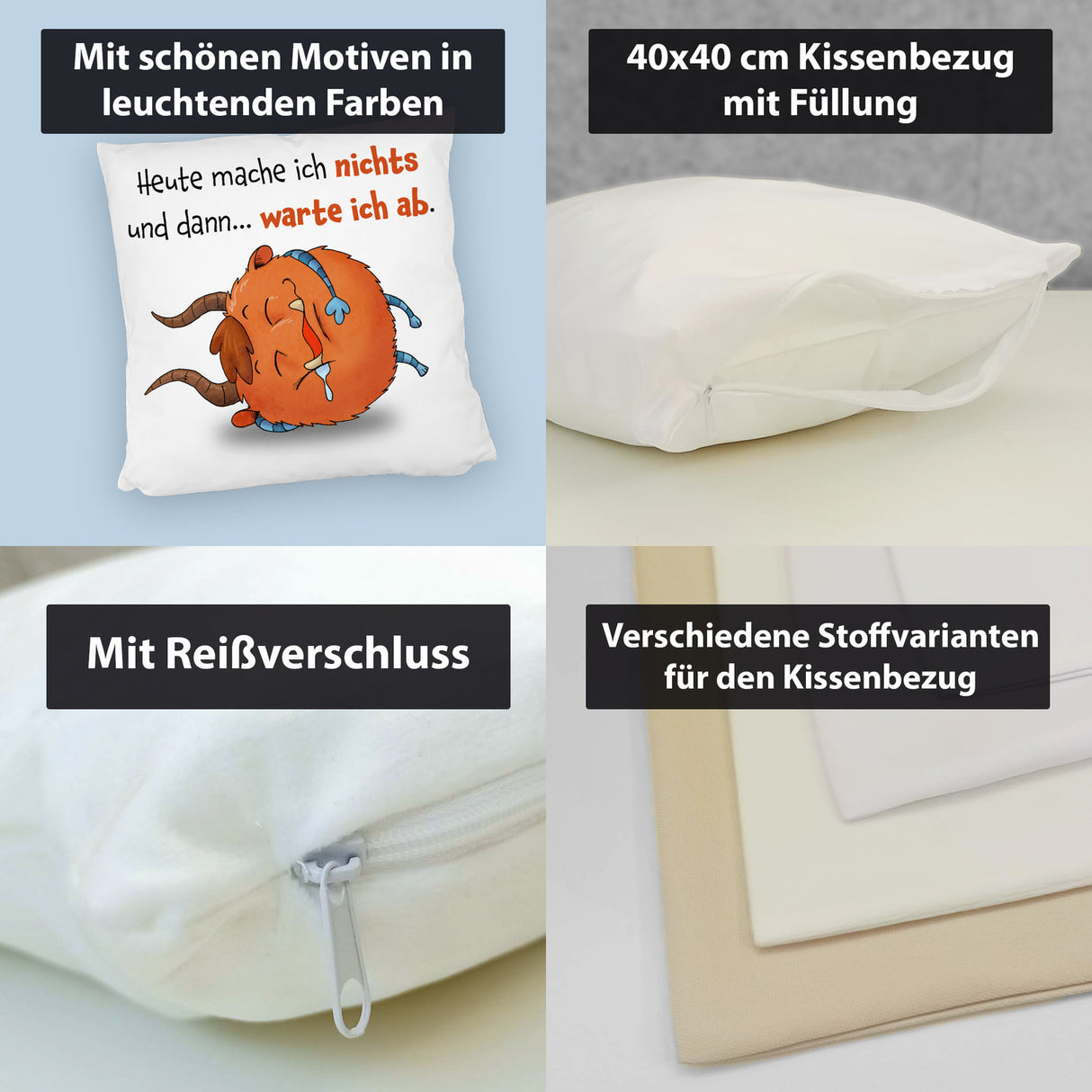 Freches Monster in dunkelrot Kissen mit lustigem Spruch