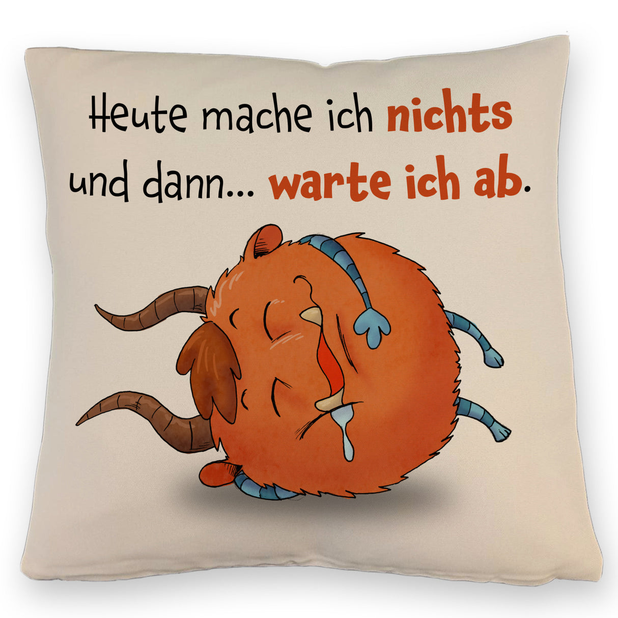 Freches Monster in dunkelrot Kissen mit lustigem Spruch