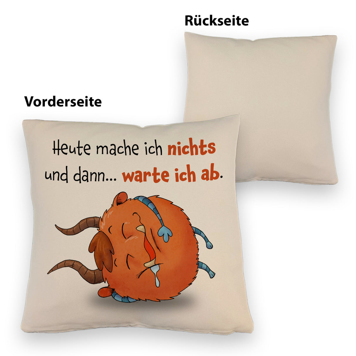 Freches Monster in dunkelrot Kissen mit lustigem Spruch