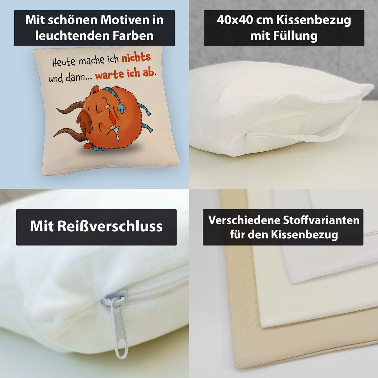Freches Monster in dunkelrot Kissen mit lustigem Spruch