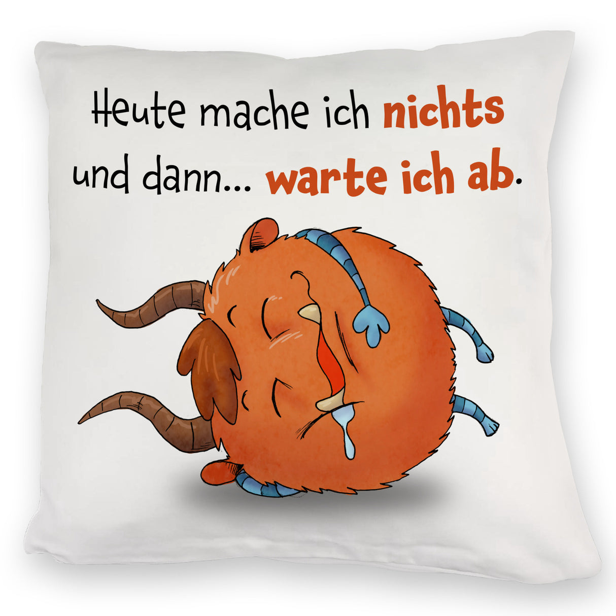 Freches Monster in dunkelrot Kissen mit lustigem Spruch