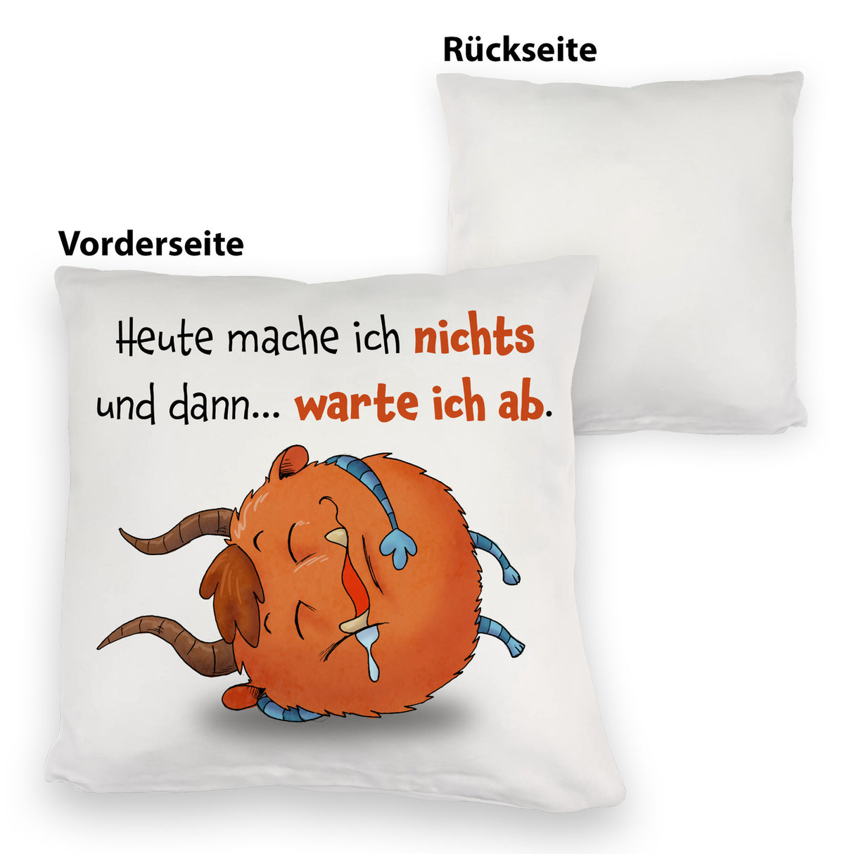 Freches Monster in dunkelrot Kissen mit lustigem Spruch