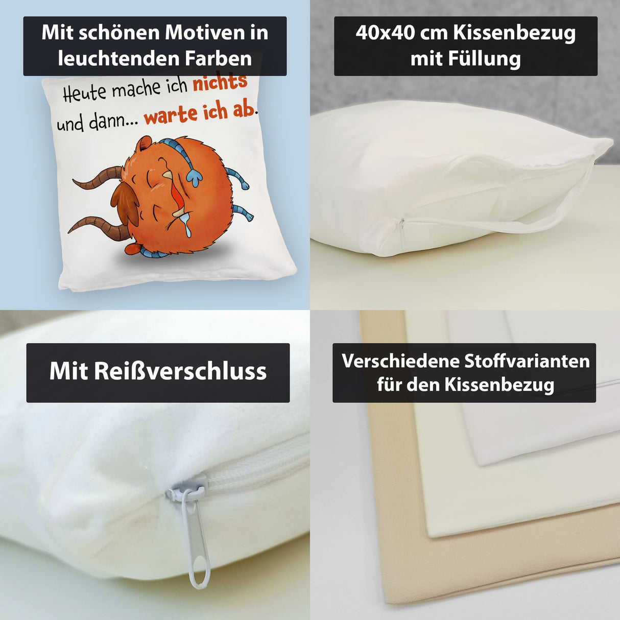 Freches Monster in dunkelrot Kissen mit lustigem Spruch